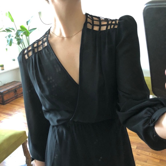 Vintage Black Sheer V-neck Mini Dress w/ Caged Style Lattice Open Back - Small - Picture 12 of 13